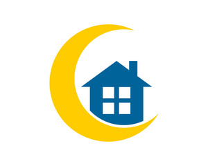 blue house home silhouette crescent moon