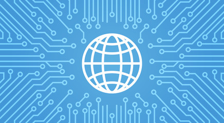 Earth Globe Icon Over Computer Chip Moterboard Background Banner Vector Illustration