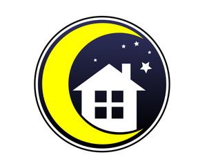 night house home silhouette crescent moon