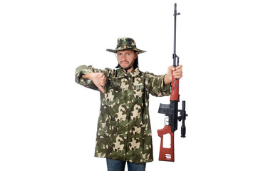Fototapeta premium Soldier with weapons isolated on white
