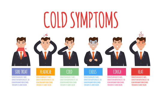 Cold, Grippe, Flu Or Seasonal Influenza Common Symptoms Infographic. Vector Illustration.