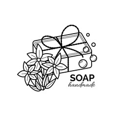 Vector thin line icon of natural organic handmade soap