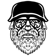 Severe looking man with mustache and beard
