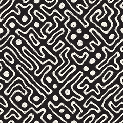 Seamless pattern with maze lines. Monochrome abstract background. Vector hand drawn labyrinth.