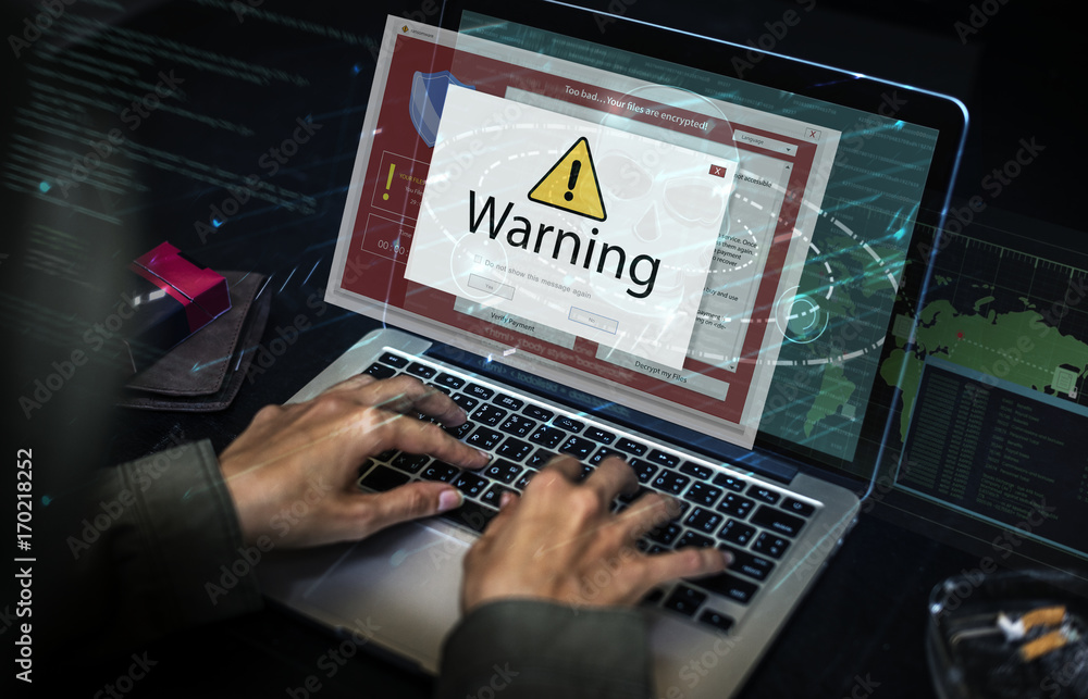 Poster computer laptop with hack warning pop up