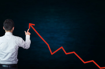 Man touching arrow. Growth concept.