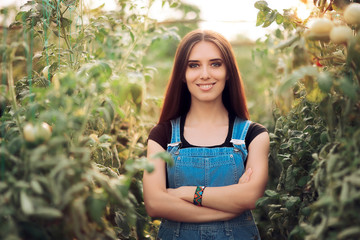 Happy Countryside Woman Proud of Her Vegetable Greenhouse Garden