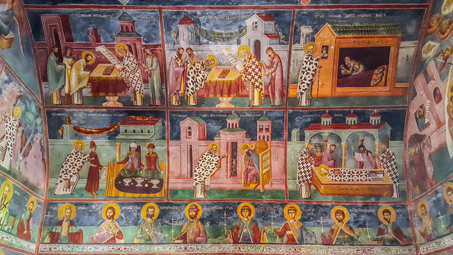 Interior of the  Saint Nicholas church. The monastery complex Moracha. Kolasin, Montenegro