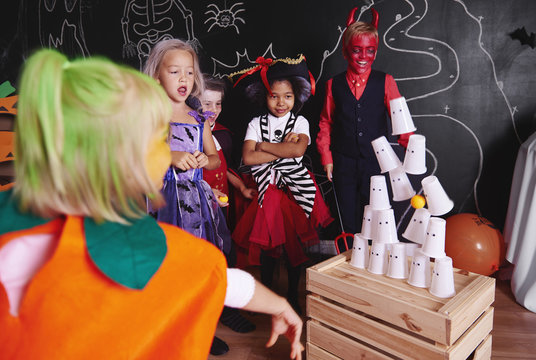 Kids taking part in halloween party