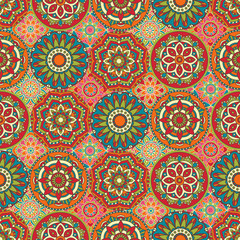 Seamless Pattern with Mandala. Vector Seamless Background with Indian Motifs