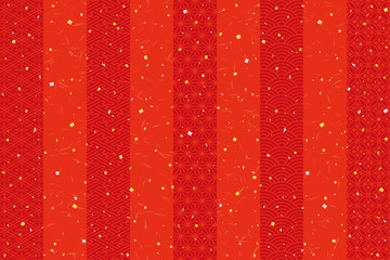 紅白　赤背景　伝統文様入り