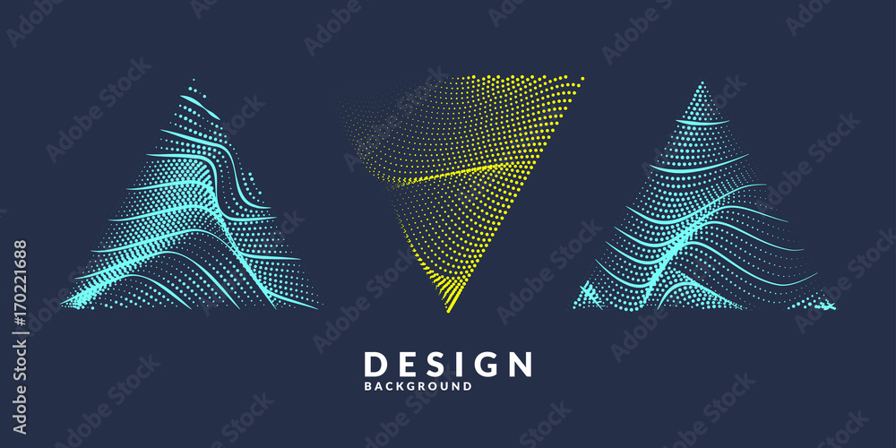 Poster vector abstract background with a colored dynamic waves, line and particles.
