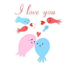 Vector in love with jellyfish