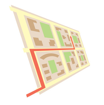 rotated map in perspective and red arrow  - vector city blocks