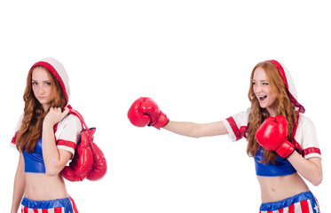 Woman boxer in uniform with US symbols