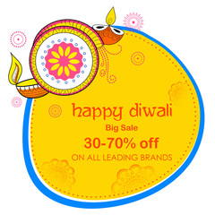 Burning diya on happy Diwali Holiday Sale promotion advertisement background for light festival of India