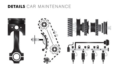 Auto service. Line composition.  Machine  technology operations. Diagnostics machine centre. Car maintenance. Awesome details really style. Automobile engine pictogram and icons for web.