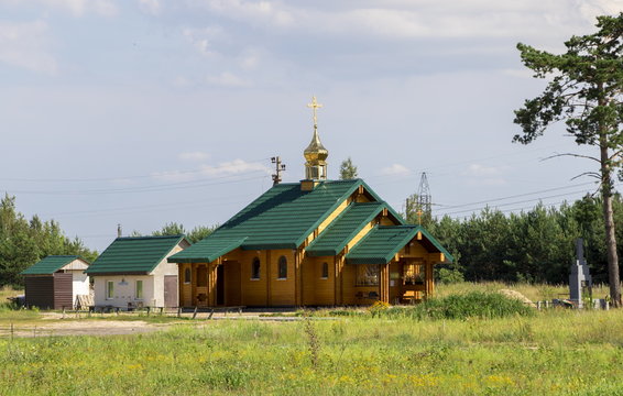 Wooden orthodox church of the Holy Prince Oleg Bryansk in Dobrush city