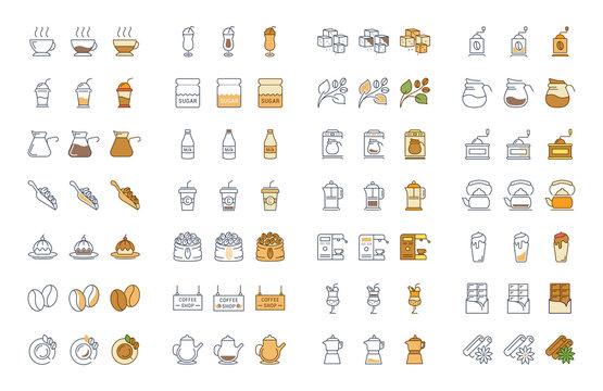 Set Vector Flat Line Icons Coffee