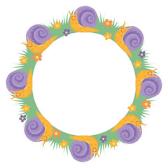 Cartton sweet cute snail round border frame wreath decoration