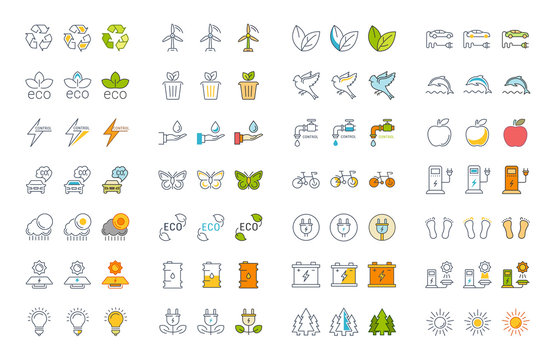 Set Vector Flat Line Icons Eco and Bio