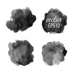 Set of abstract black ink blots