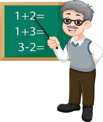 Teacher teaching math in a classroom cartoon
