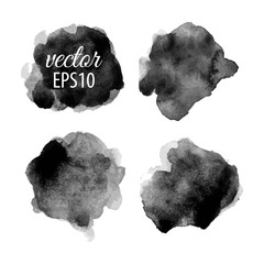 Set of abstract black ink blots