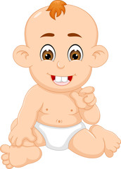 Cute baby sit with laughing cartoon