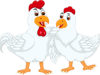rooster with hen couple cartoon embarce with laughing