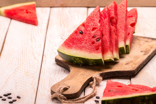 Slices of watermelon on  table