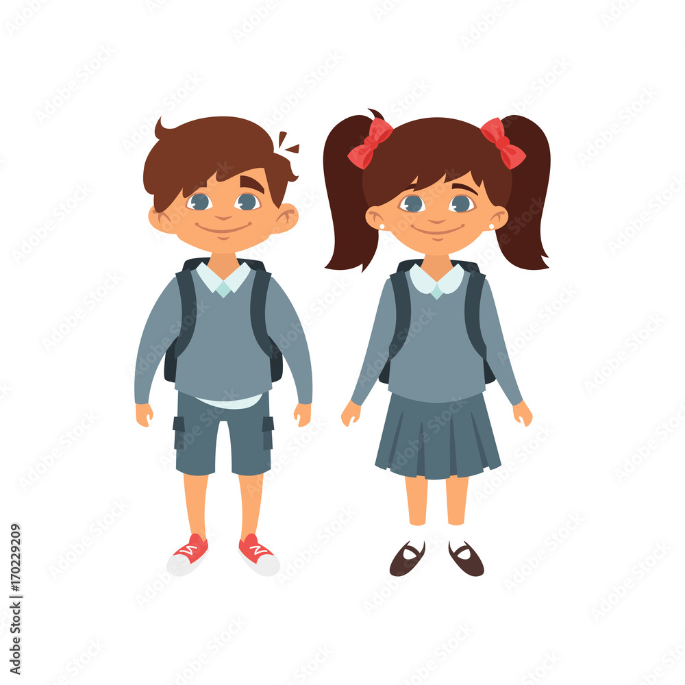 Wall mural boy and girl in school uniform