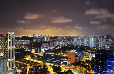 cityscape of Singapore city at night