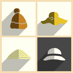 Headdresses for women set of flat icons with shadow. Vector illustration