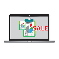 Business sale report online with laptop on isolated white background with simple vector illustration design