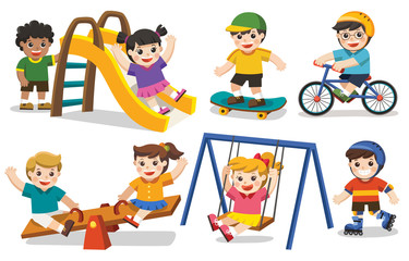 Set of Happy excited kids having fun together. Isolated vector