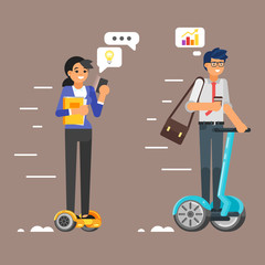 business characters on hoverboard 