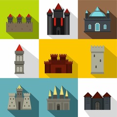 Castles icon set, flat style