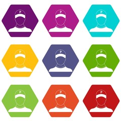 Parking attendant icon set color hexahedron