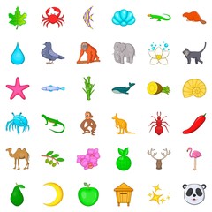 Wild nature icons set, cartoon style