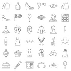 Woman icons set, outline style