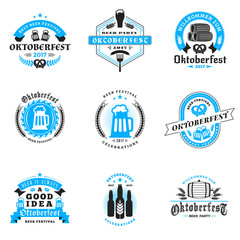 Beer festival Oktoberfest celebrations. Set of retro vintage beer badges, labels, logos for bar, pub, beer party. Vector design elements