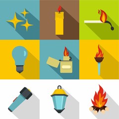 Light source icon set, flat style