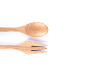 Top view of wood spoon isolated on white background