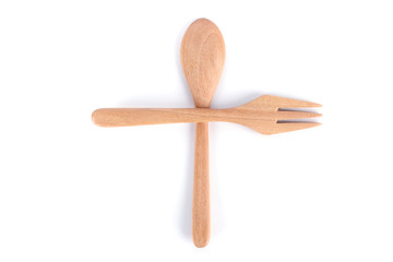 Top view of wood spoon isolated on white background