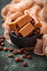 Fudge toffee candy with coffee beans
