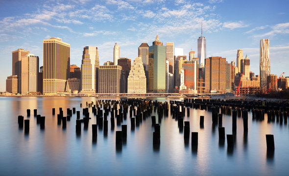 New York lower Manhattan skyline long exposure