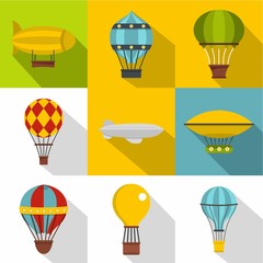 Vintage balloons icon set, flat style