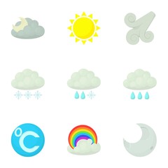 Modern weather icons set, cartoon style