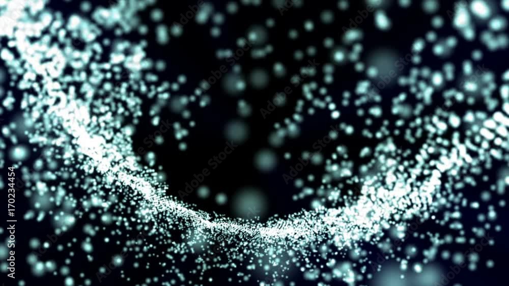 Poster digital wave particles form for digital background. seamless loop.